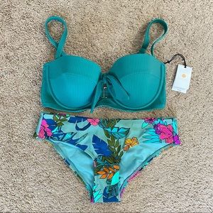 NWT Sage Green Underwire Cheeky Two-piece Swimsuit Bikini